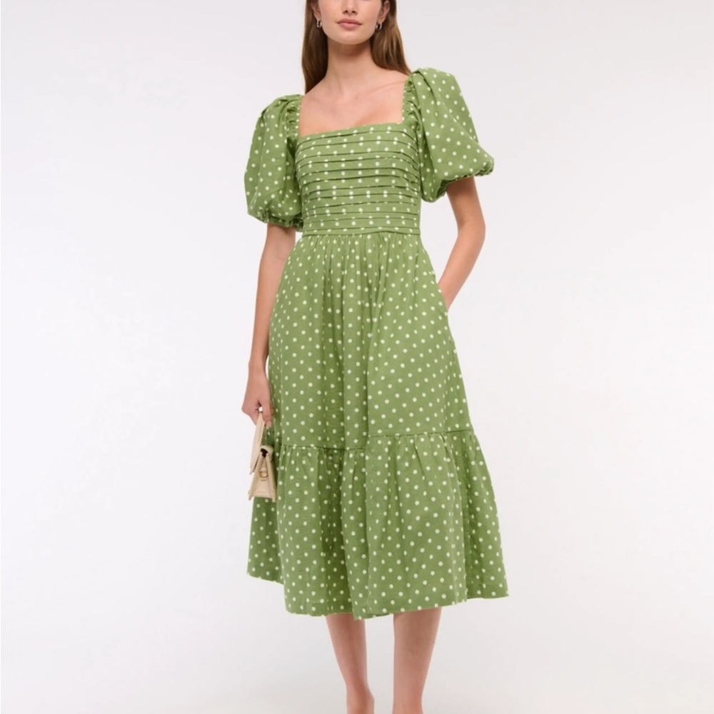 Abercrombie Green Polka Dot Puff-Sleeve Dress